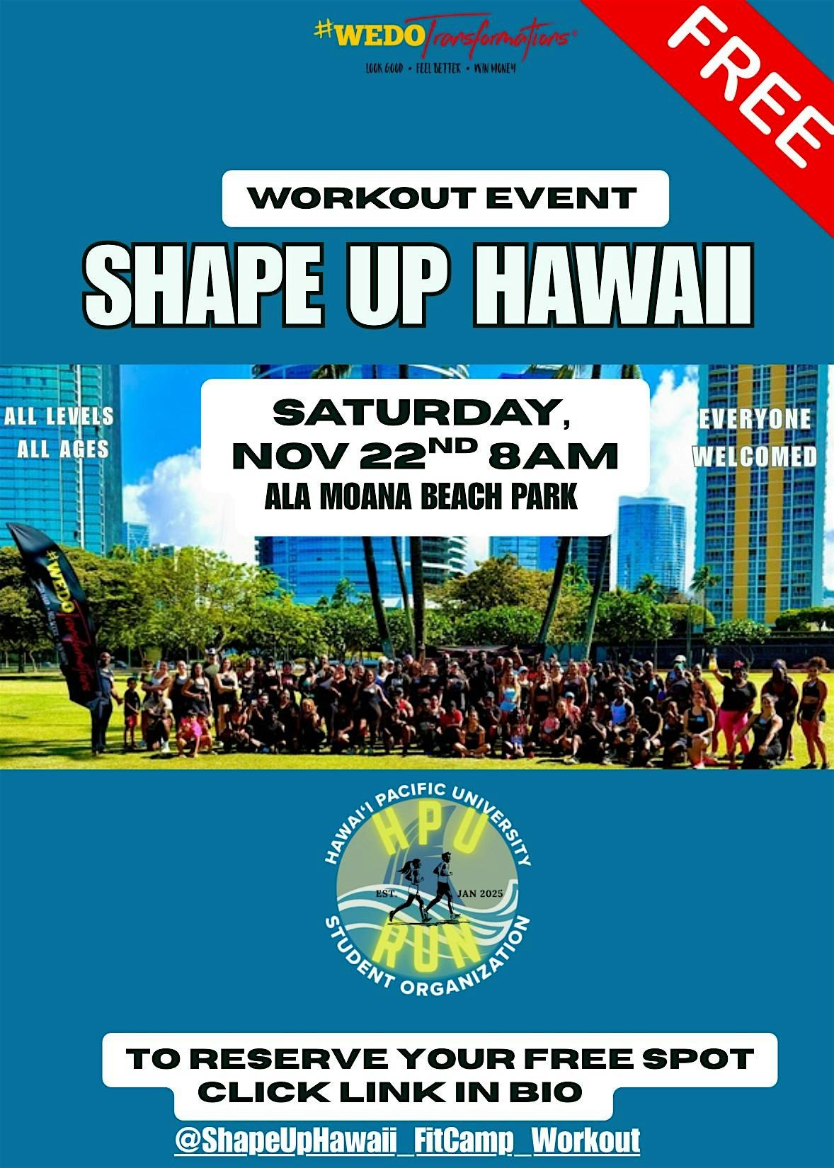 FREE SHAPE UP HAWAII Workout Event Nov 22nd