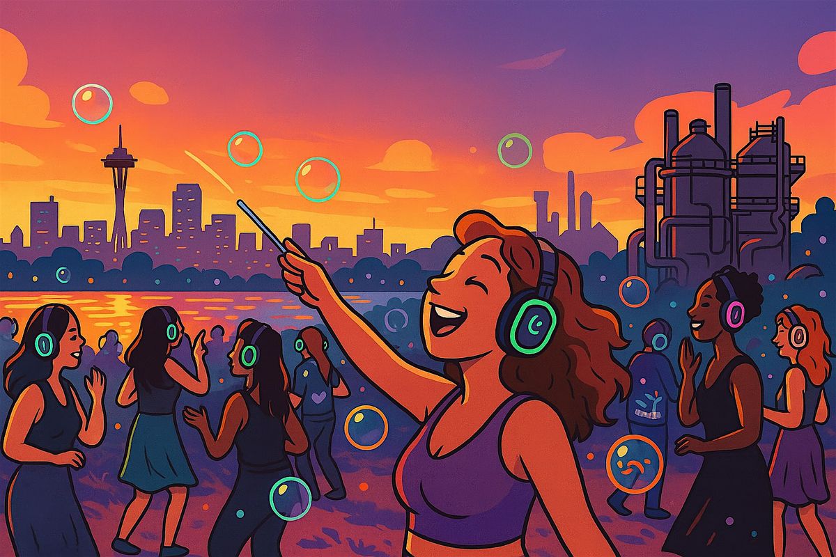 Sunset Silent Disco + Giant Bubbles at Gas Works Park