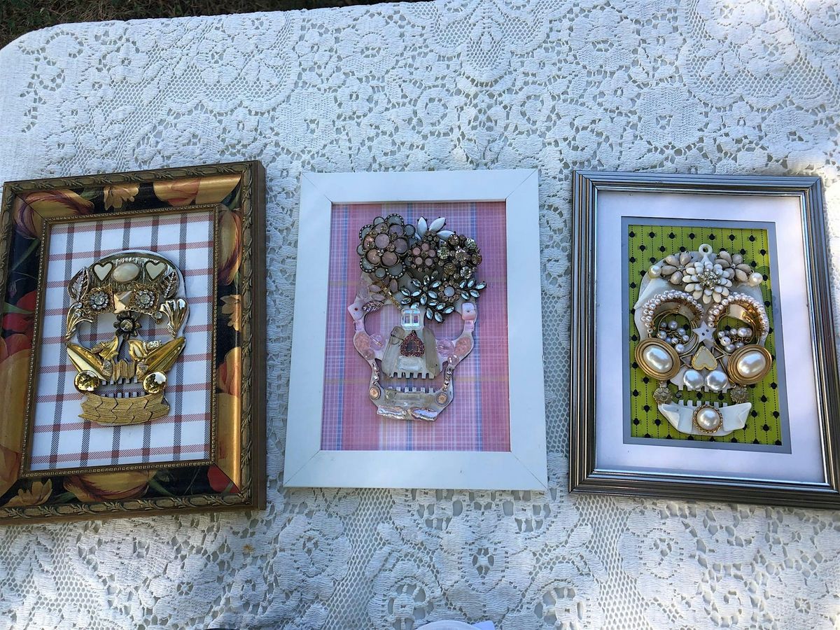 Bejeweled Upcycled Skull and Pumpkin Decor