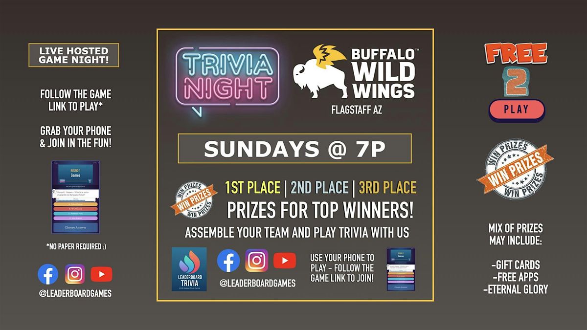Trivia Night | Buffalo Wild Wings - Flagstaff AZ - SUN 7p @LeaderboardGames
