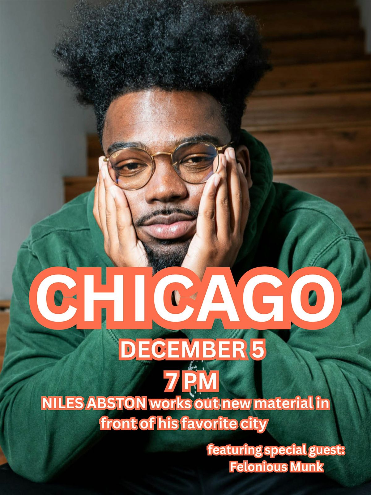Niles Abston works out new material in front of his favorite city