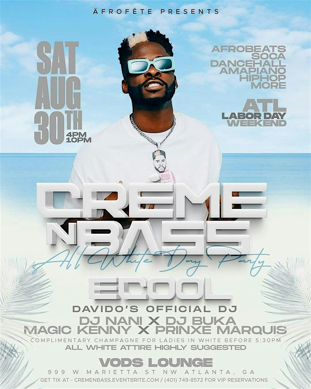 Cr\u00e8me N Bass All White Party ATL Labor Day Weekend