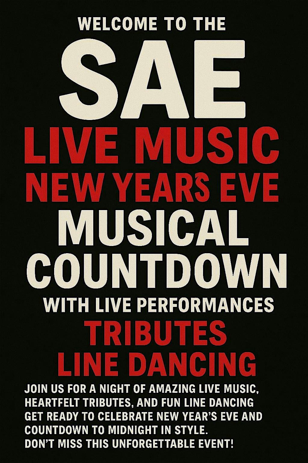 New Year's Eve Musical Showcase Countdown Live Bands Tributes DJ