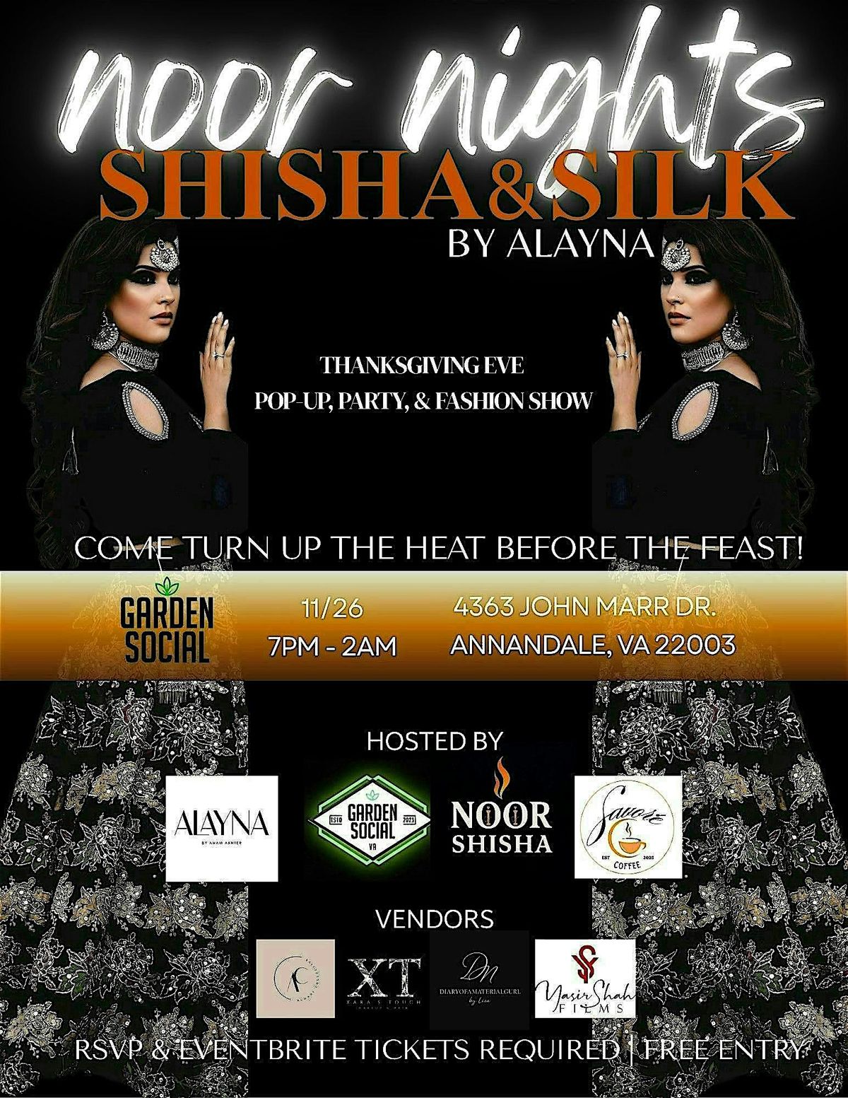 THANKSGIVING EVE PARTY - NOOR NIGHTS: SHISHA & SILK by ALAYNA