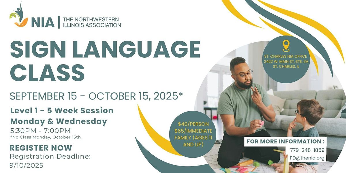 NIA Sign Language Classes Level 1 Fall 2025 (St. Charles)