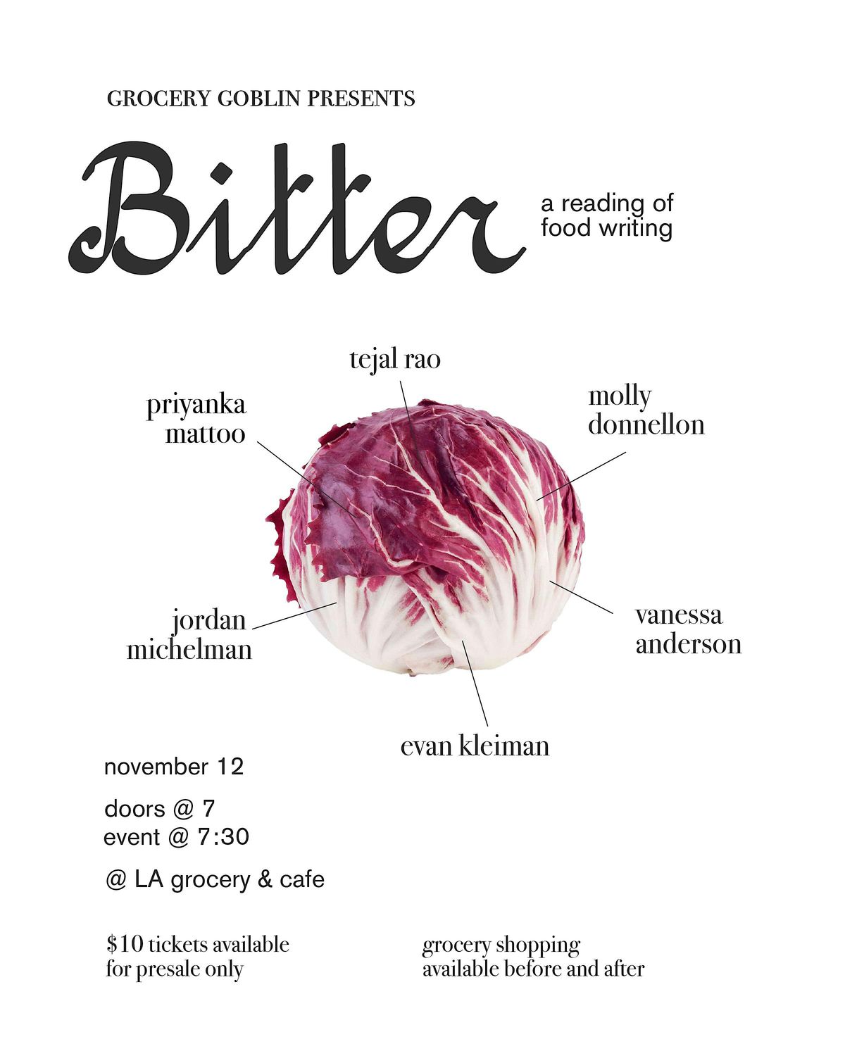 Grocery Goblin Presents: Bitter - A Reading of Food Writing