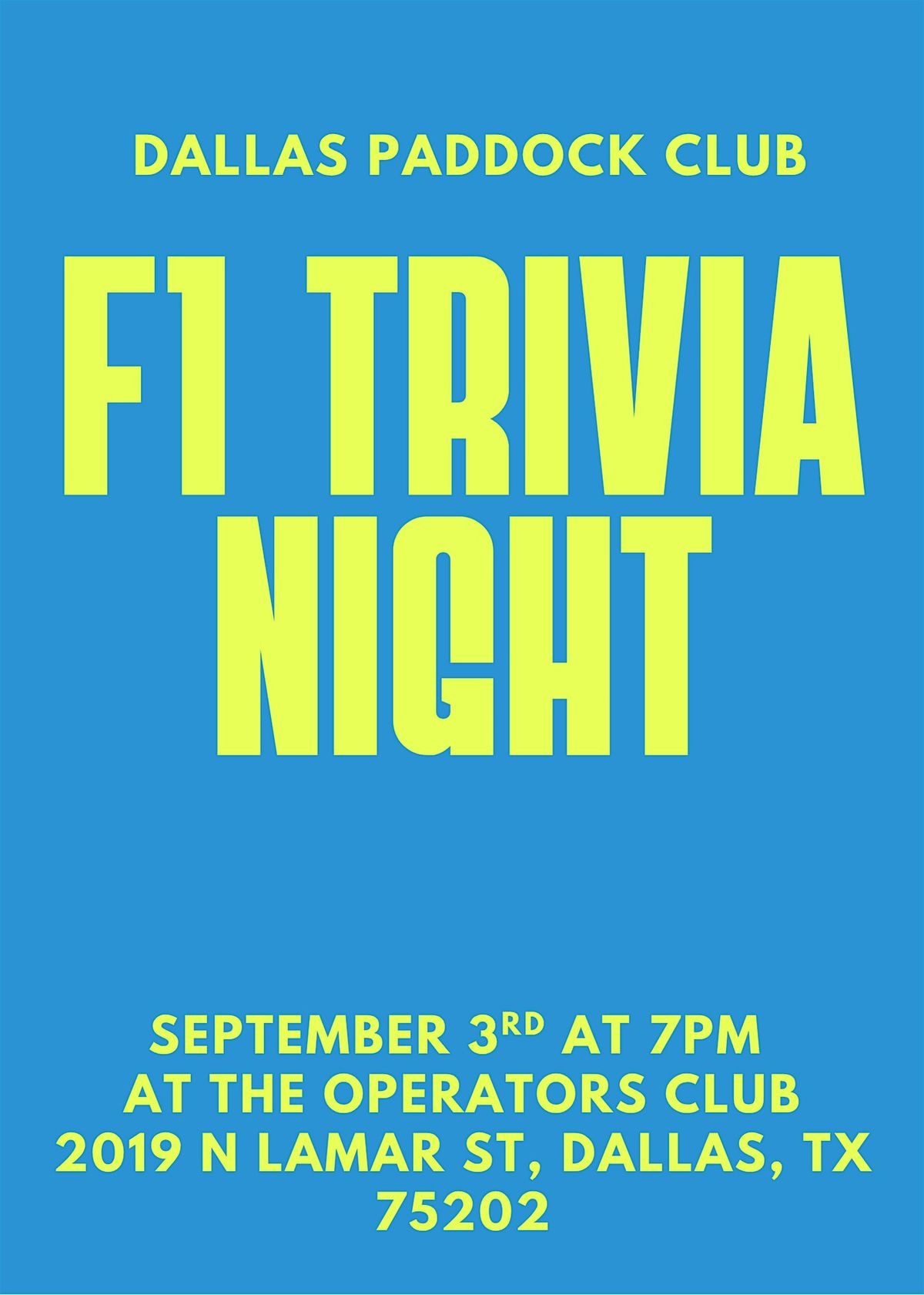 F1 TRIVIA NIGHT WITH DALLAS PADDOCK CLUB
