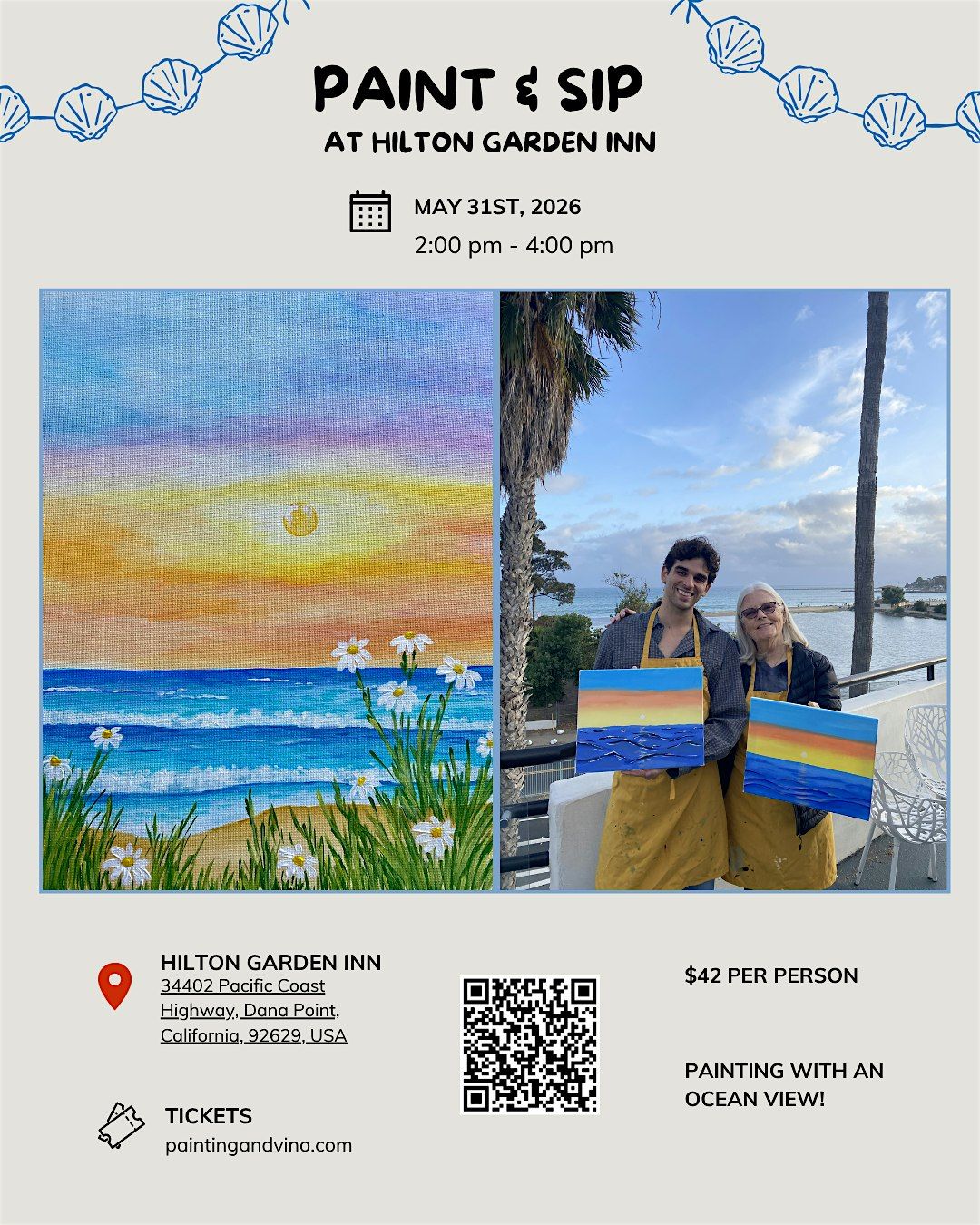 Paint and Sip Experience with Rooftop views in Dana Point!