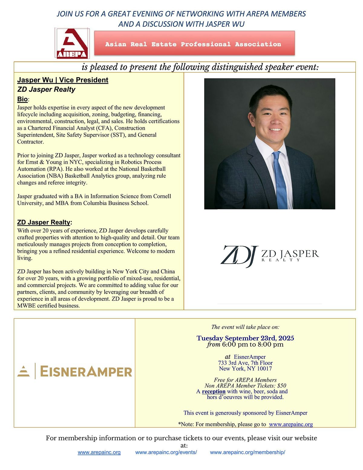 AREPA Distinguished Guest Speaker Event: Real Estate Developer Jasper Wu