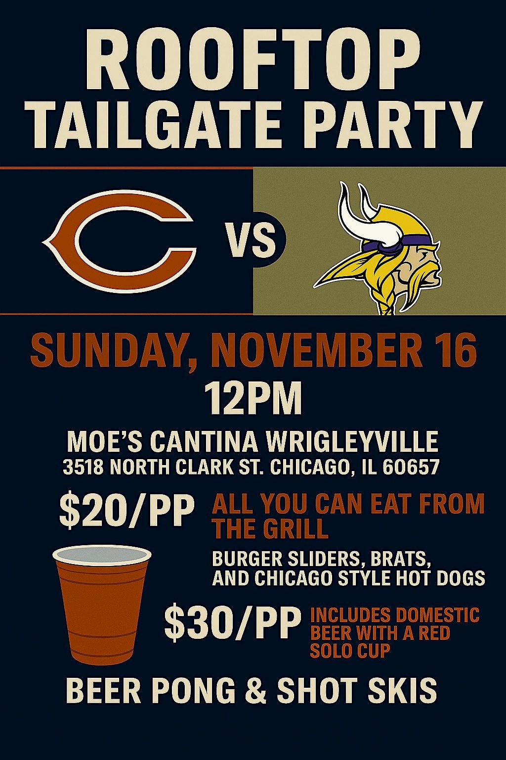 Rooftop Tailgate Party: Bears vs. Vikings