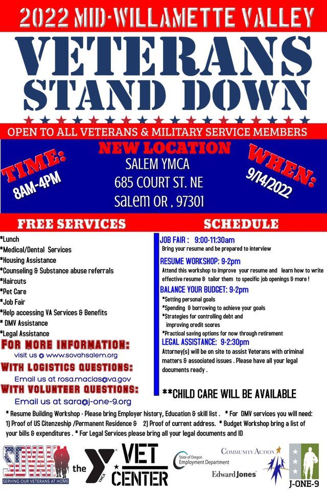 Mid Willamette Valley Veterans Stand Down 685 Court St NE, Salem, OR