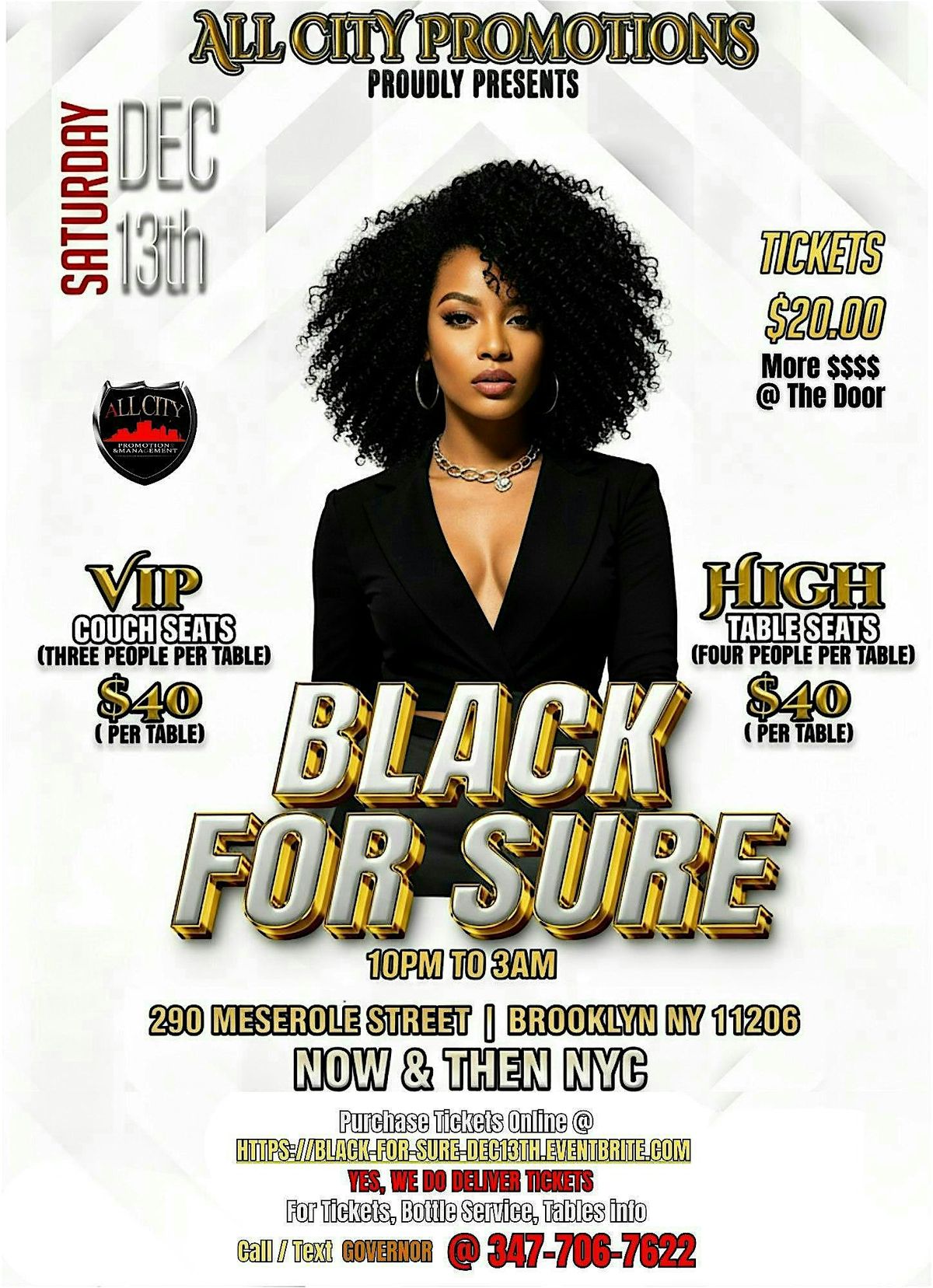 Sat Dec 13th, BLACK FOR SURE @ Now & Then NYC