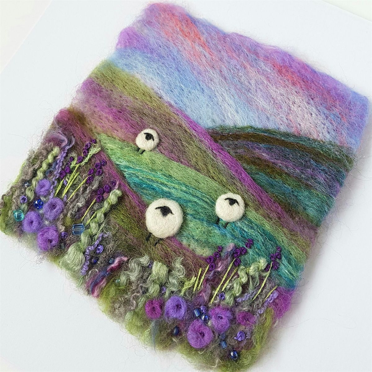 Felted Shropshire Hills - needle felted and embroidered picture