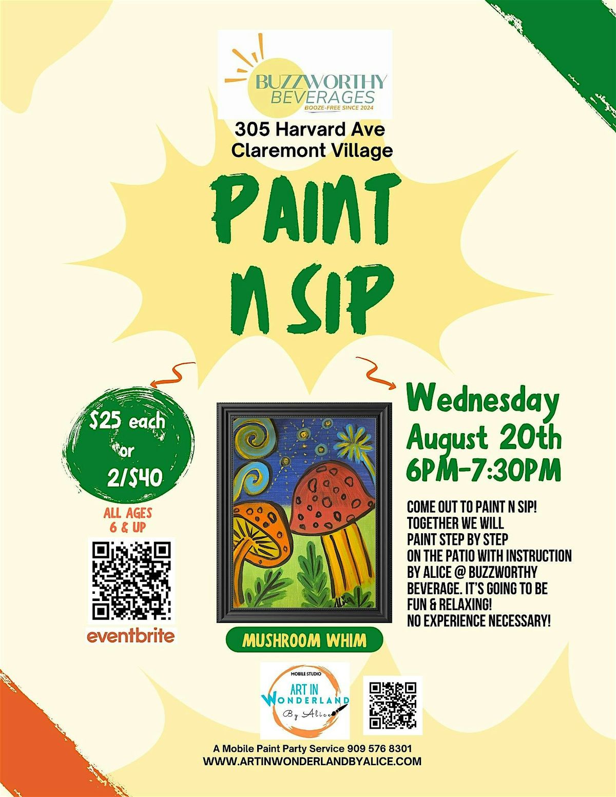 Paint n Sip Buzzworthy Beverage Claremont WEDNESDAY NIGHT!