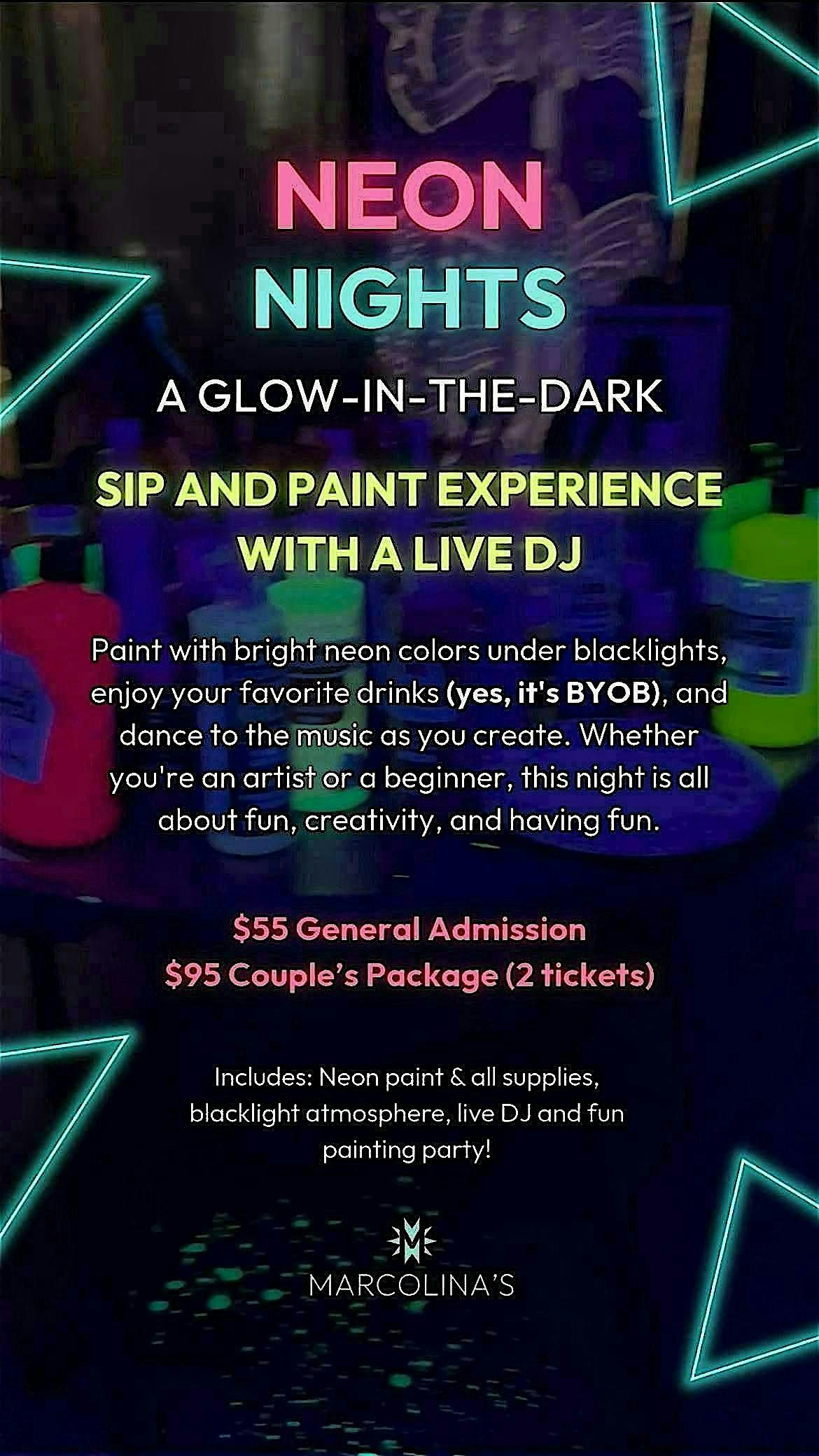 Neon Nights: A Glow-in-the-Dark Sip and Paint Experience with Live DJ