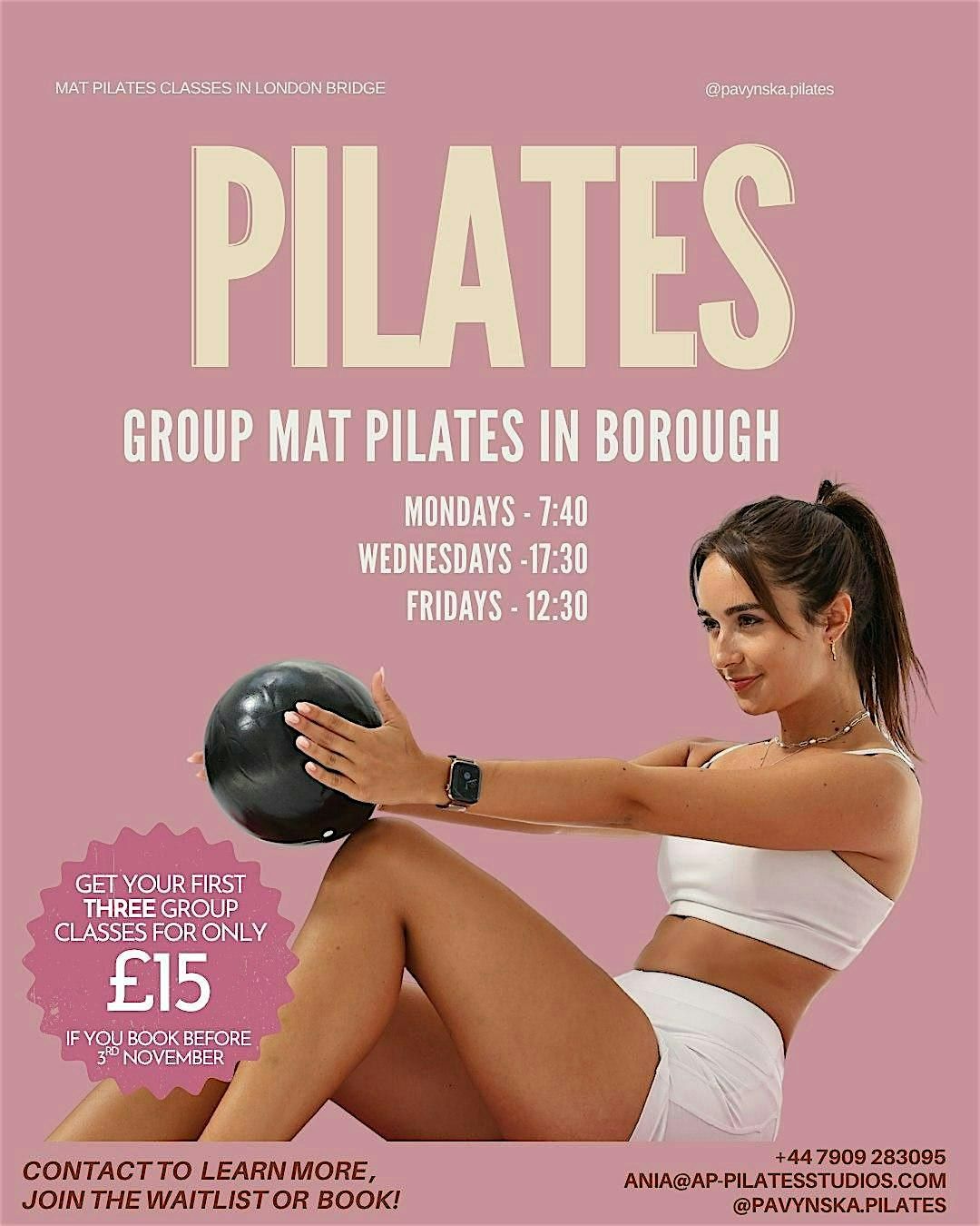 Intro Offer: 3 Pilates Classes for \u00a315 (In-Person in Borough \/London Bridge