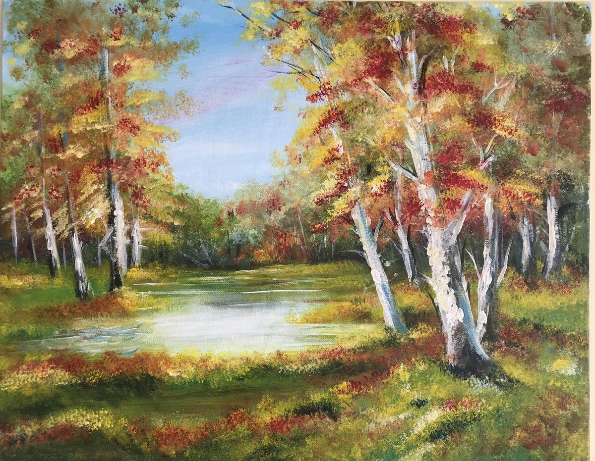 Paint n Chill Fri 6pm Free Welcome Drink - Bob Ross Golden Forest