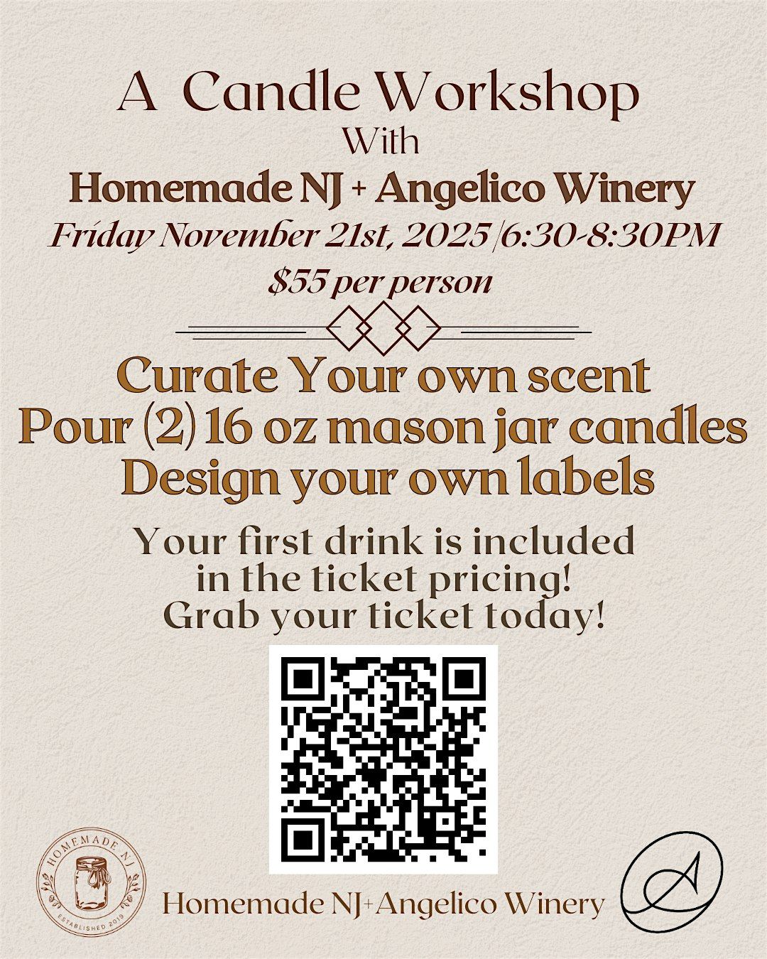 FRIDAY NOVEMBER 21ST THANKSGIVING CANDLE WORKSHOP AT ANGELICO WINERY