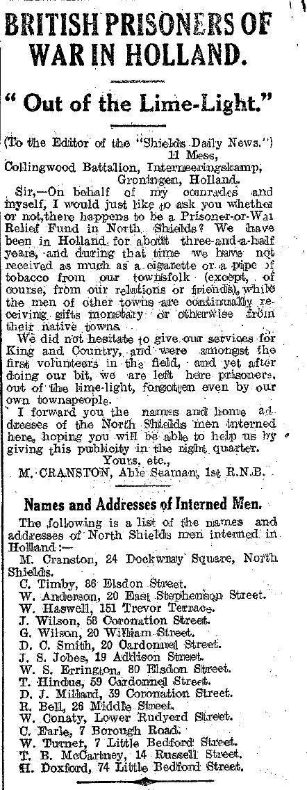 "Out of the lime-light"  wartime experiences  of 17 North Shields men