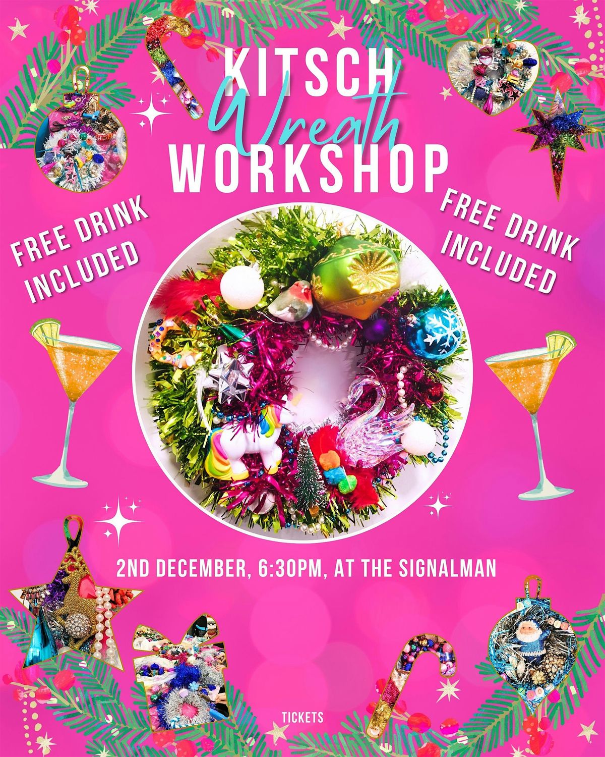Christmas Kitsch Wreath Workshop (FREE drink included)