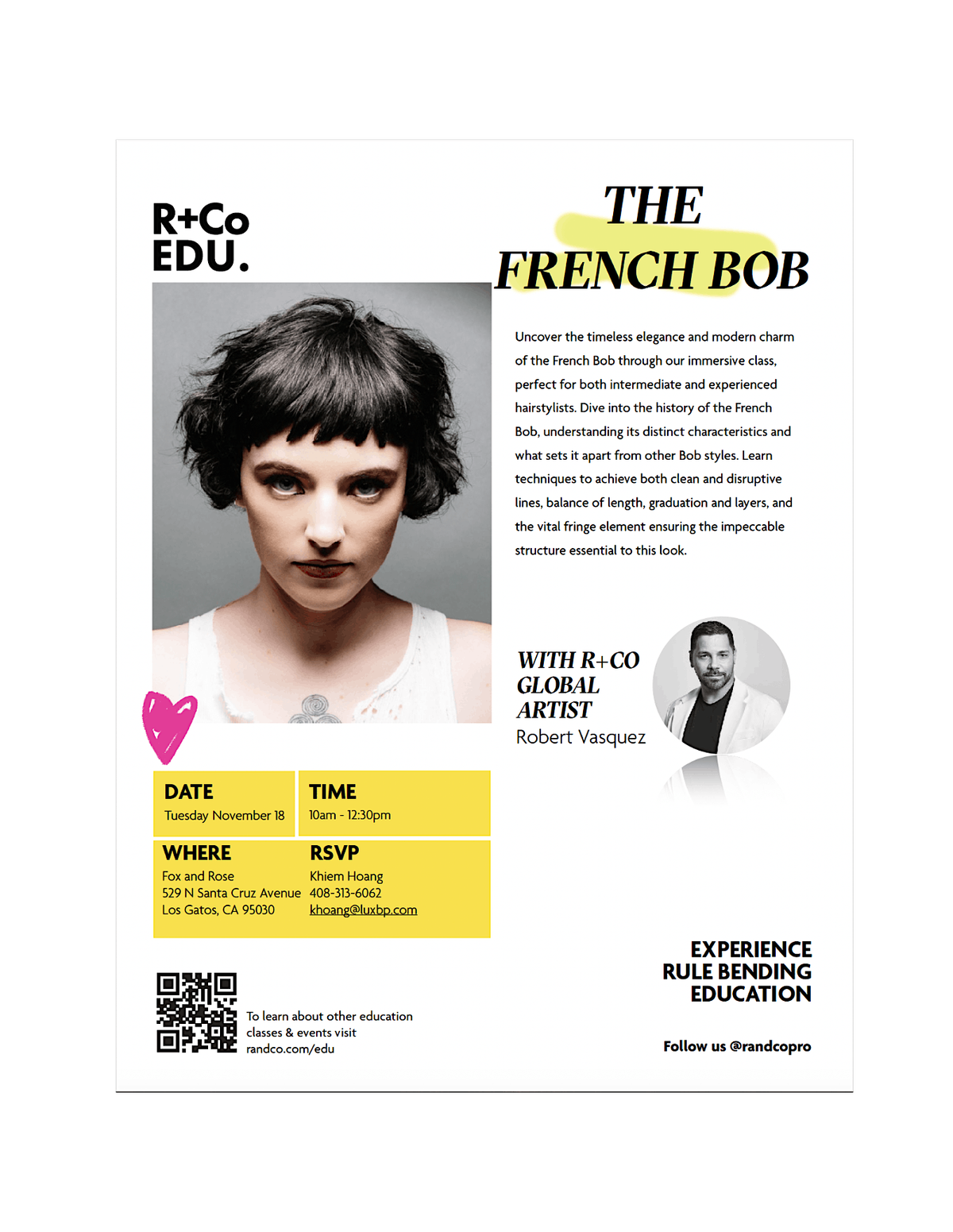 The French BOB Haircut Demo Class by R+Co EDU | Tuesday 11\/18\/25 at 10AM