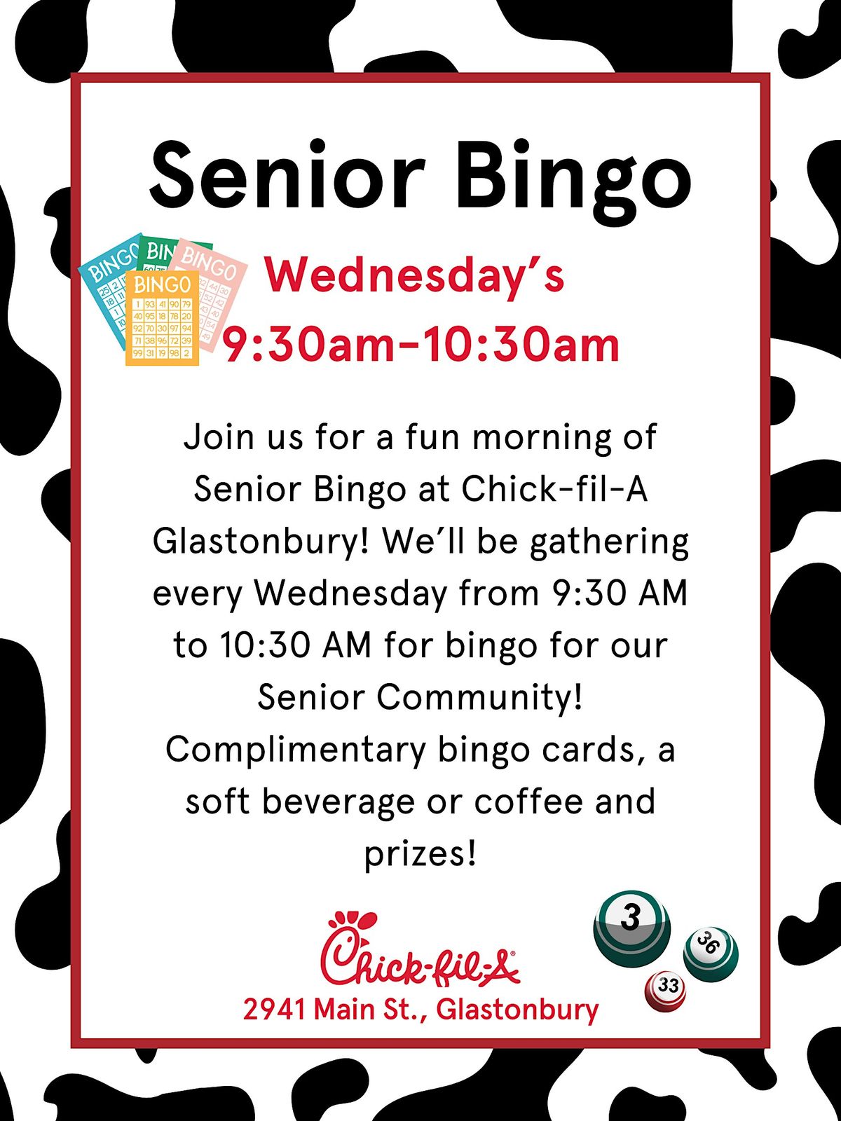 Senior Bingo at Chick-fil-A Glastonbury