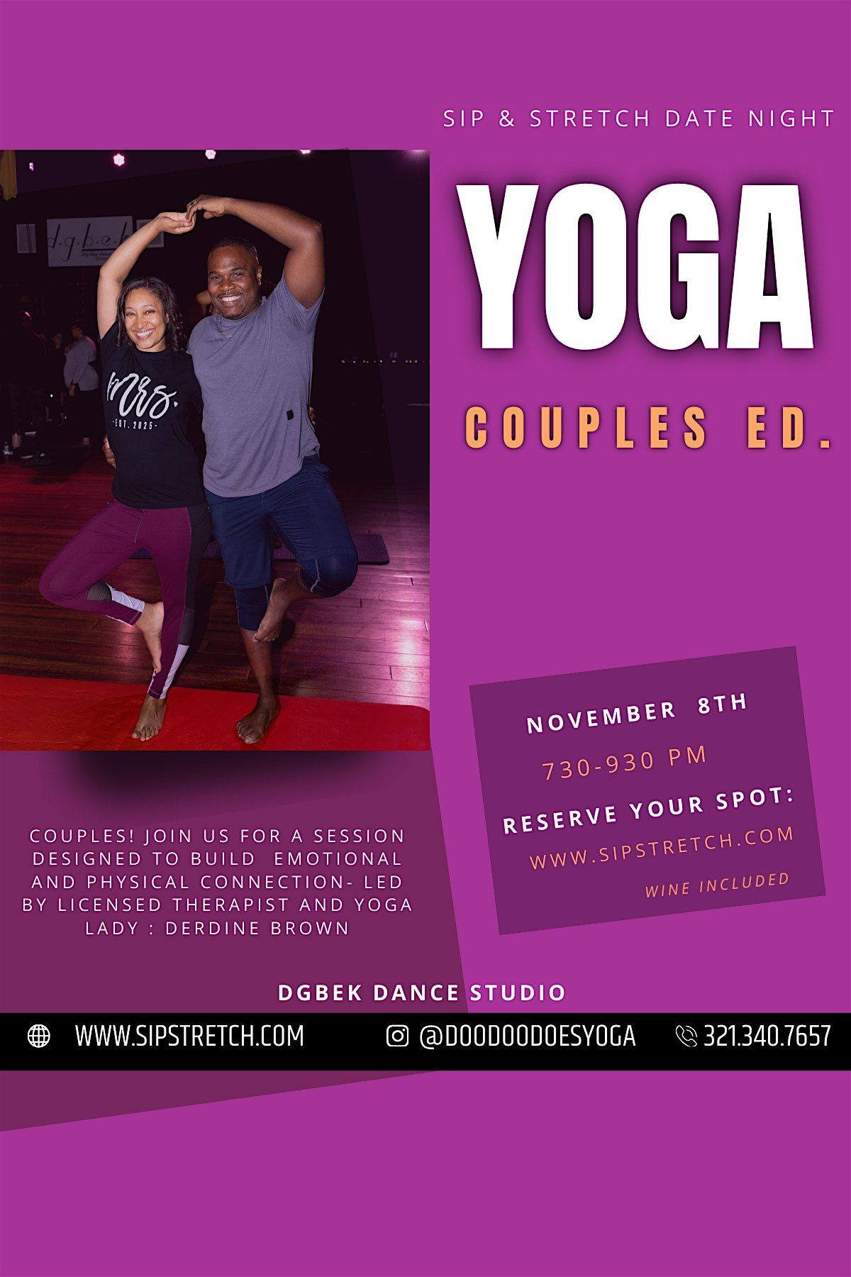 OCT 18 \u2013 530 PM | OAKLAND| Sip & Stretch Couples Yoga Date Night