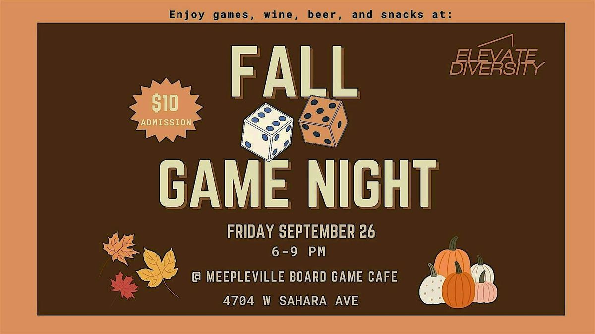 Fall Game Night! at Meepleville Board Game Cafe, Las Vegas on 26th ...