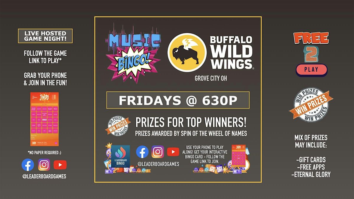 Music BINGO | Buffalo Wild Wings - Grove City OH - FRI 630p