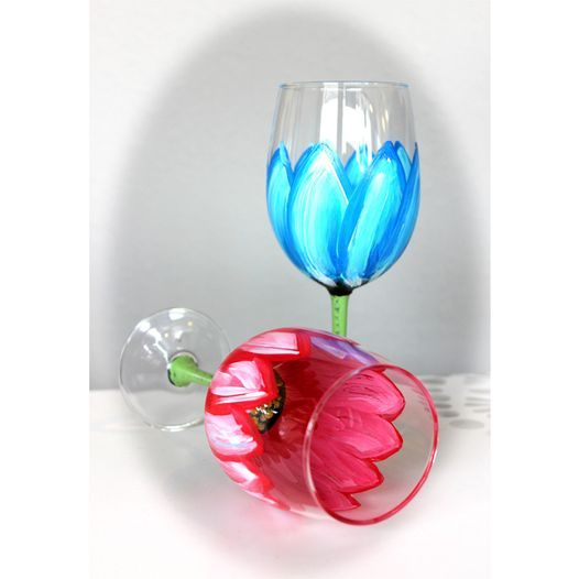 Spring Flowers Wine Glasses Paint Party Live or InStudio Captured on