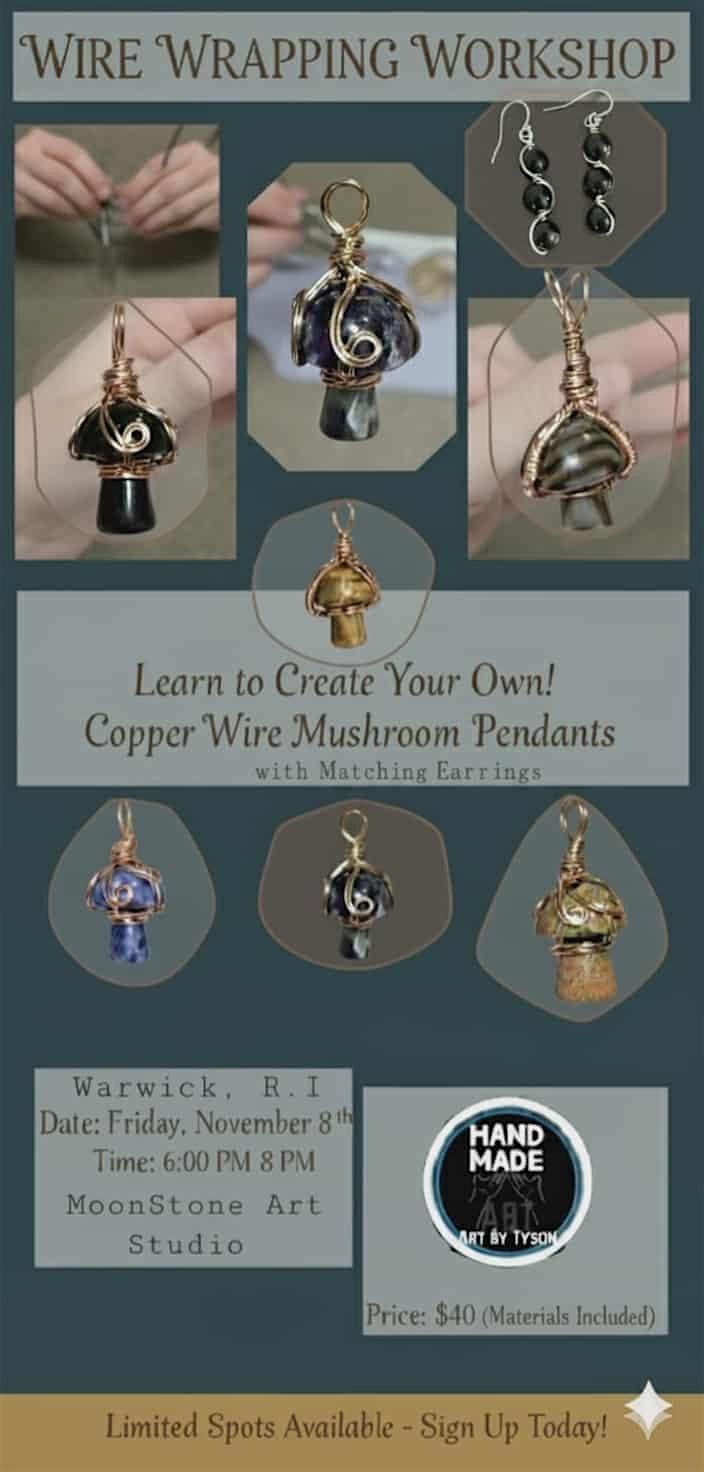 Wire wrapping Mushroom Pendants with matching Earrings workshop