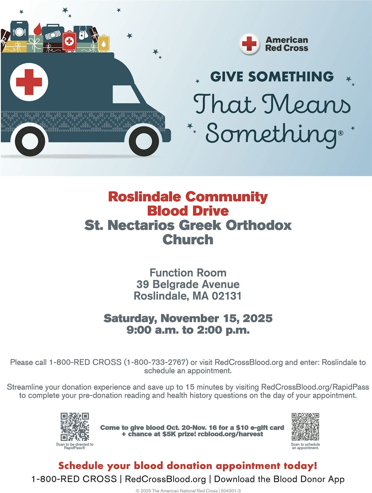 RED CROSS BLOOD DRIVE at St. Nectarios Church, Roslindale