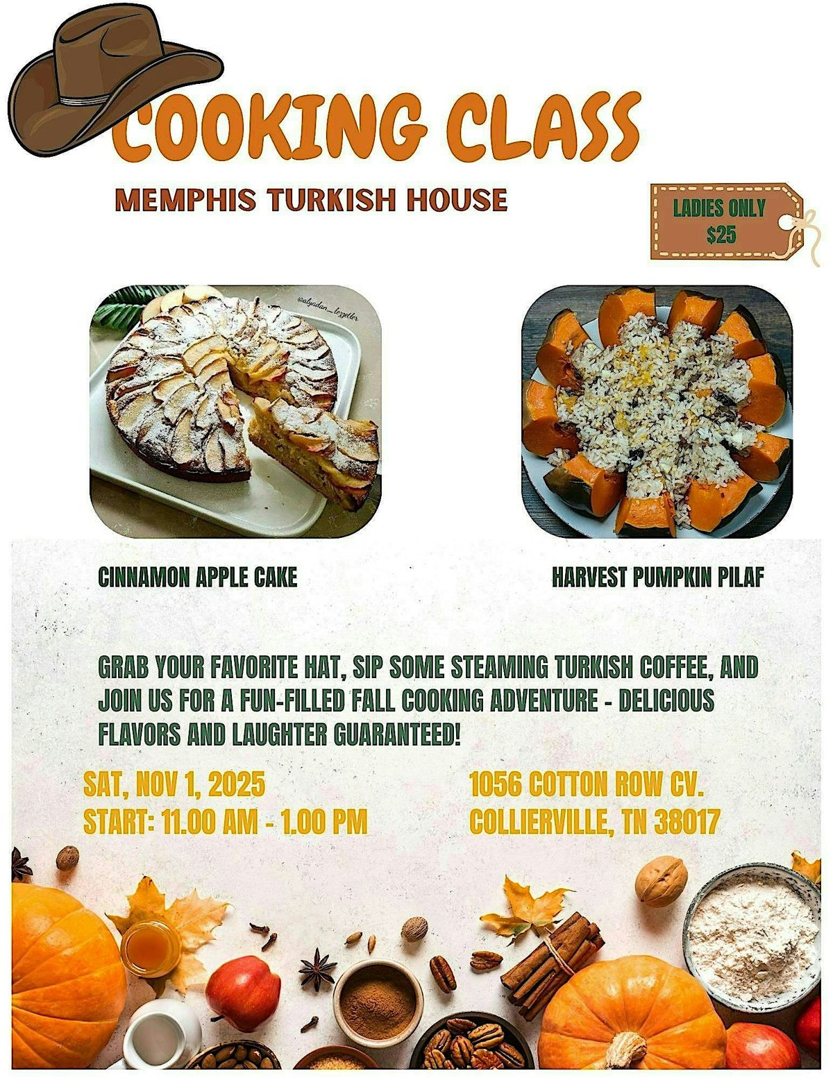 Turkish Cooking Class on Saturday, November 1st, 2025