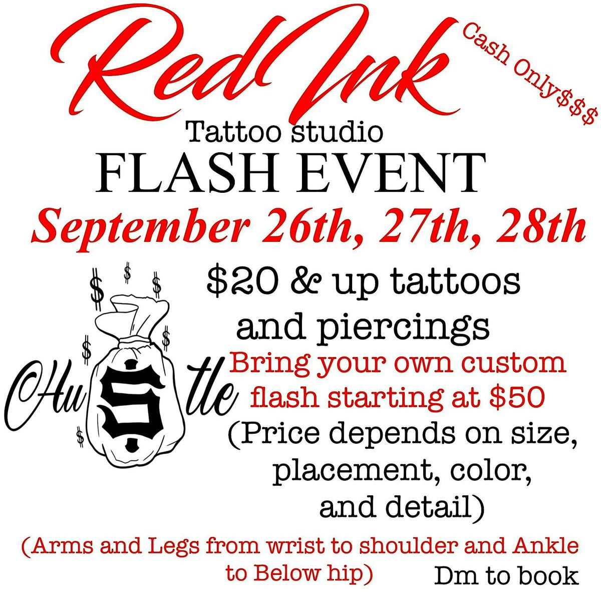 $20 & up flash tattoo & $10 & UP piercing event!!! September 26-28th!!!!