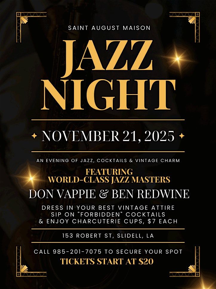 Jazz Night @ Saint August Maison With Don Vappie & Dr. Ben Redwine
