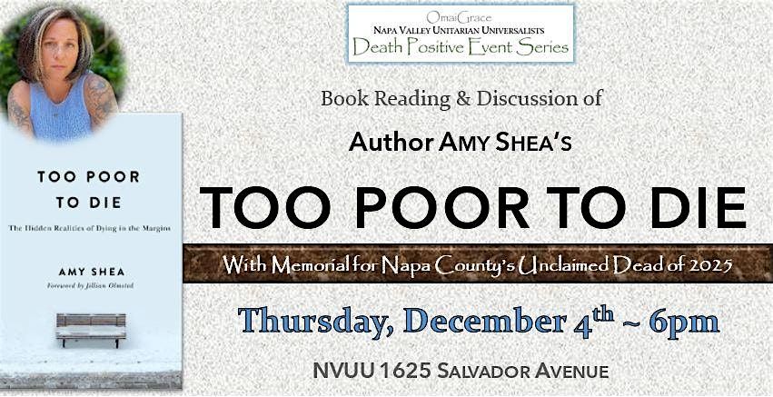 TOO POOR TO DIE  book reading with author Amy Shea