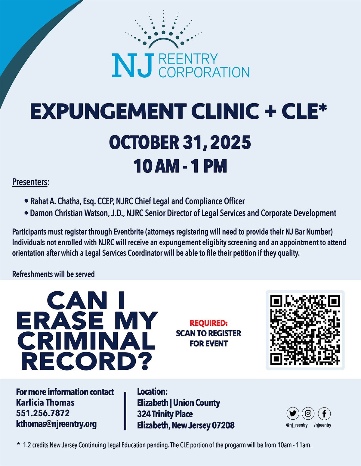 Elizabeth Expungement Seminar + Clinics