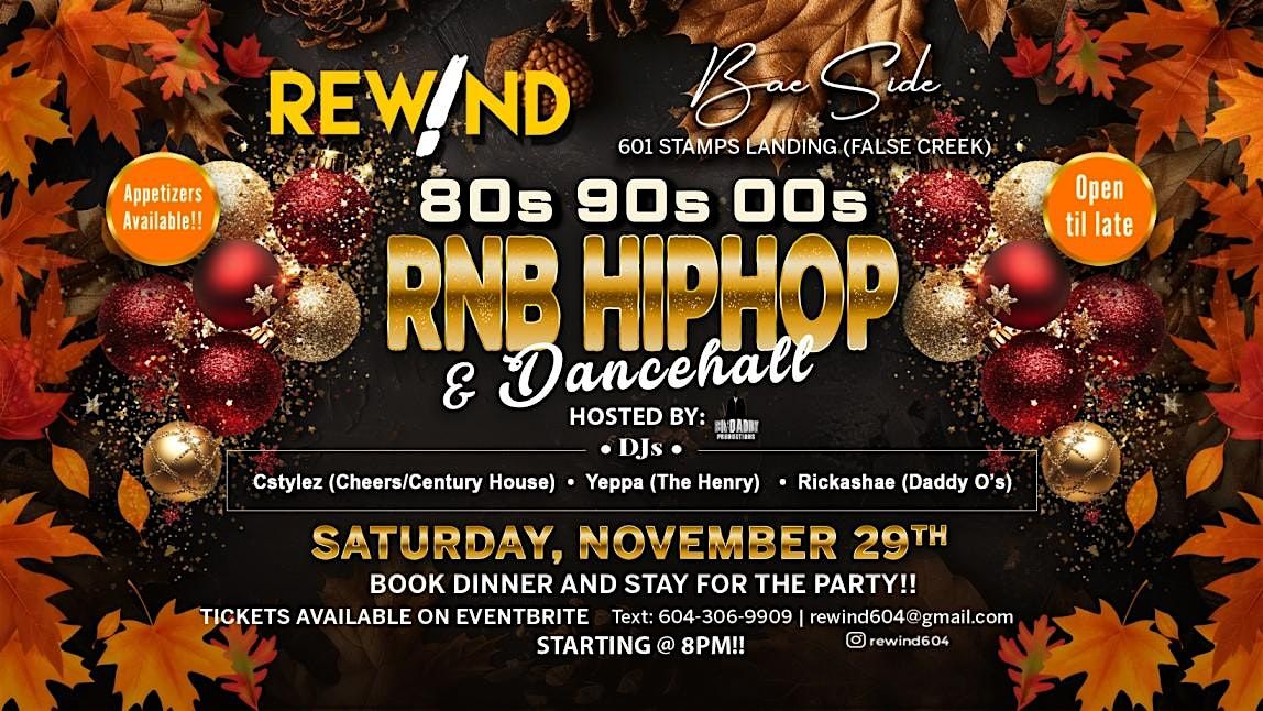 Rewind Holiday Party!!! @ Bae Side Co. (False Creek) (November Edition)