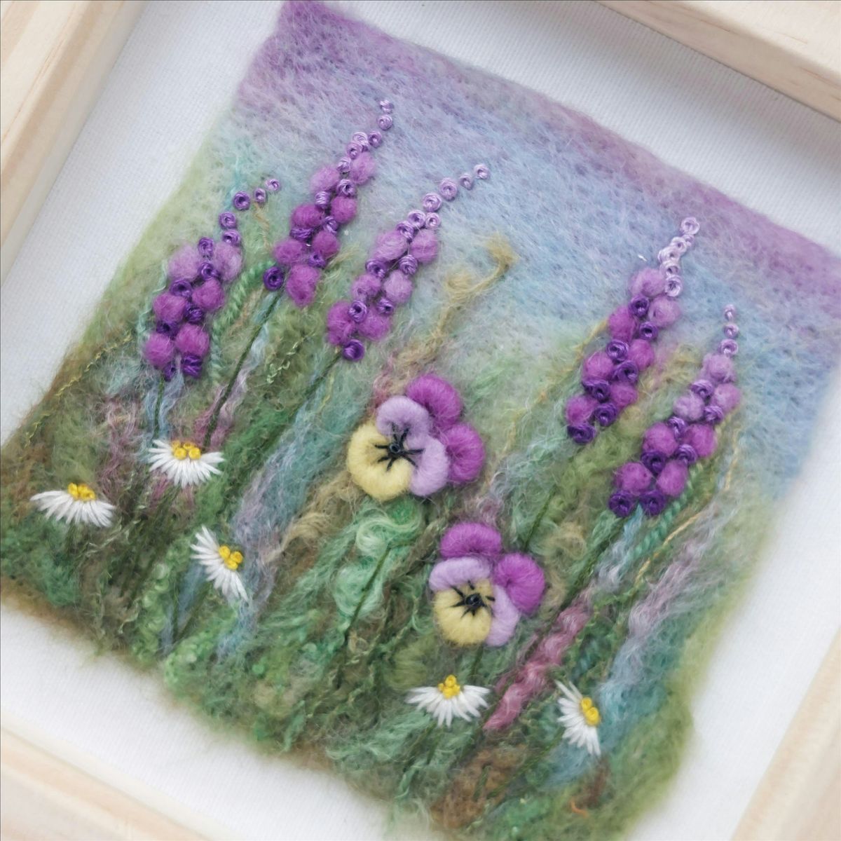 Felted and Embroidered Pansy Garden