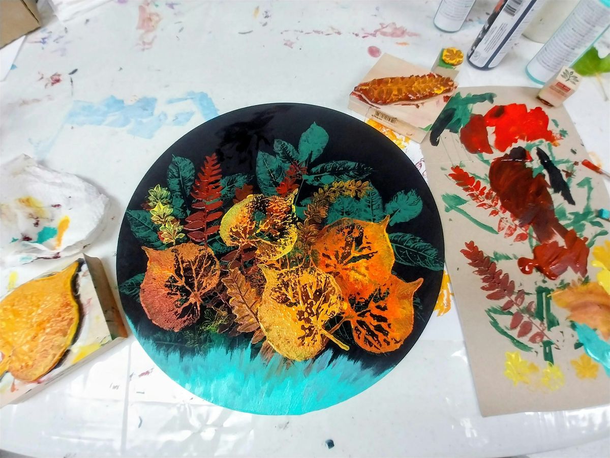 Autumn Impressions: Rustic Fall Leaf Painting on Woodboard