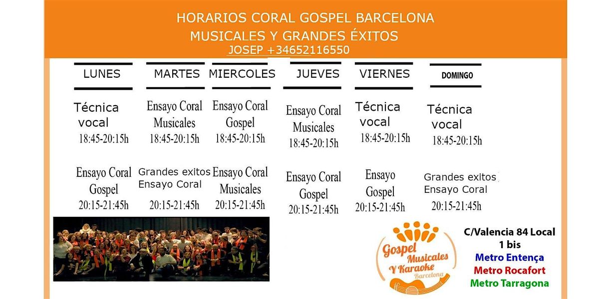 Ensayo gratis de Coral GospelBarcelona, musicales ,m\u00fasica moderna ,t\u00e9cnica