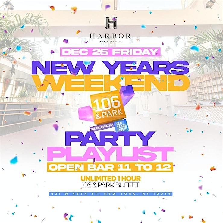 New Years Eve Weekend Rooftop Party at Harbor with Open Bar + Buffet