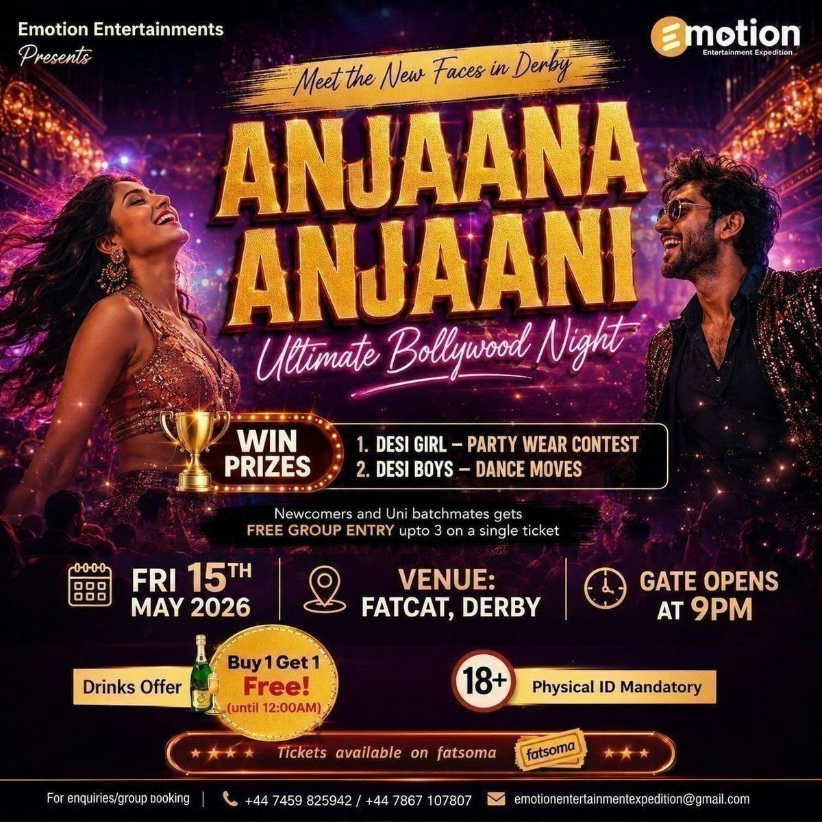 ANJAANA ANJAANI - Derby\u2019s Ultimate Bollywood Night 2026 | 15 May 2026