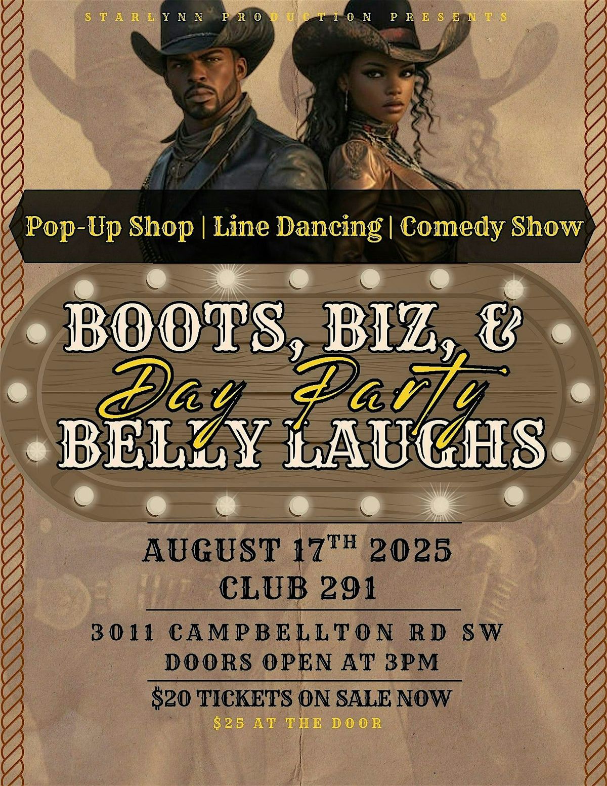 Boots, Biz, & Belly Laughs Day Party