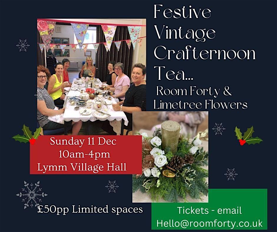 Crafternoon tea with door wreath and full vintage afternoon tea