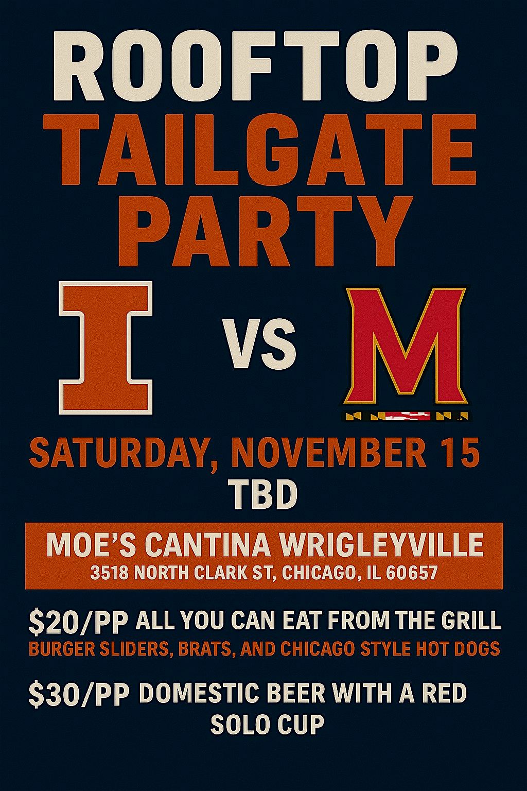 Rooftop Tailgate Party: University of Illinois vs Maryland Terrapins