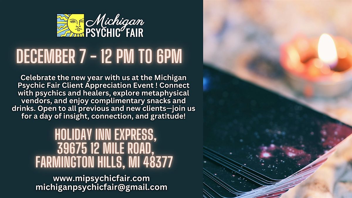 Michigan Psychic Fair December 7, 2024, Prestige Banquet Hall Allen Park