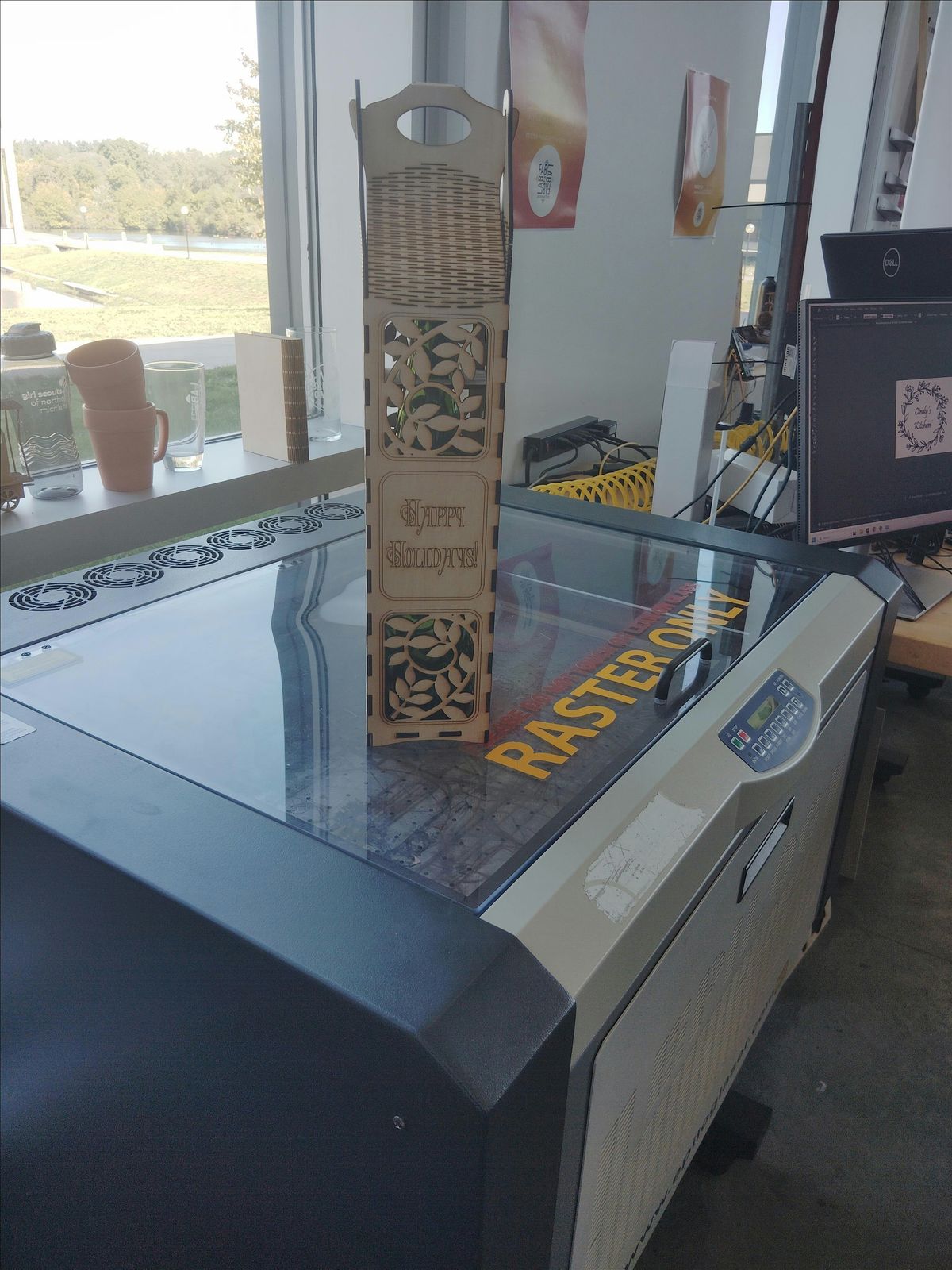 Christmas Laser Cut Wine Bottle  Wooden Gift Box- Great as a present!