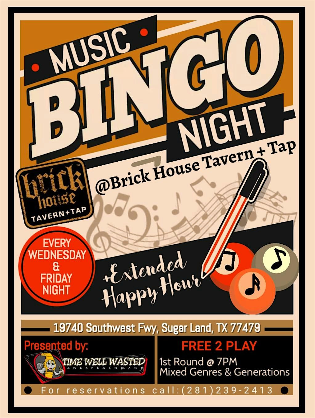 Music Bingo Nights @ Brickhouse Tavern (Sugarland)