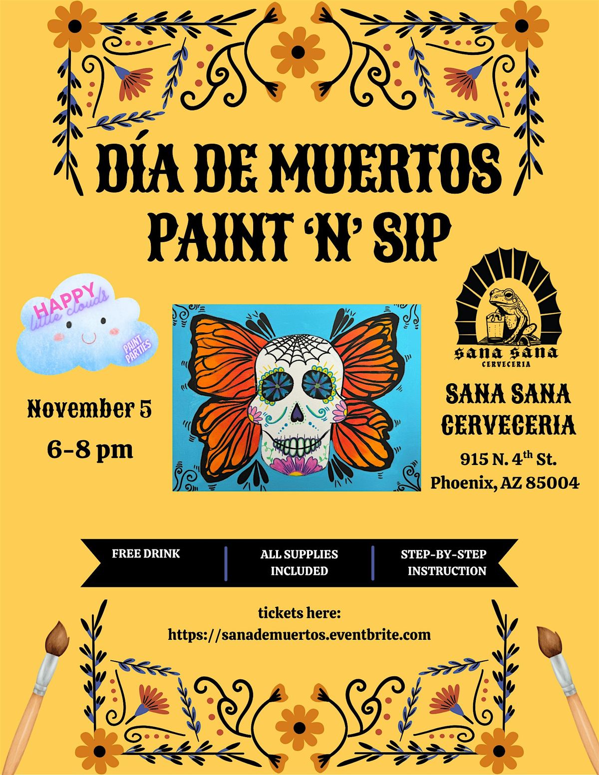 Dia de Muertos Paint and Sip at Sana Sana Cerveceria